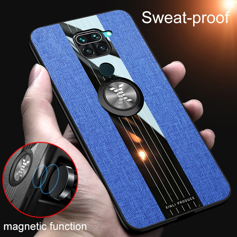 For Redmi Note 9 Case 6.53 inch Magnetic Ring Holder Fabric Hard Cover Soft Frame Cloth Cases Xiaomi 10X 4G Coque | Мобильные