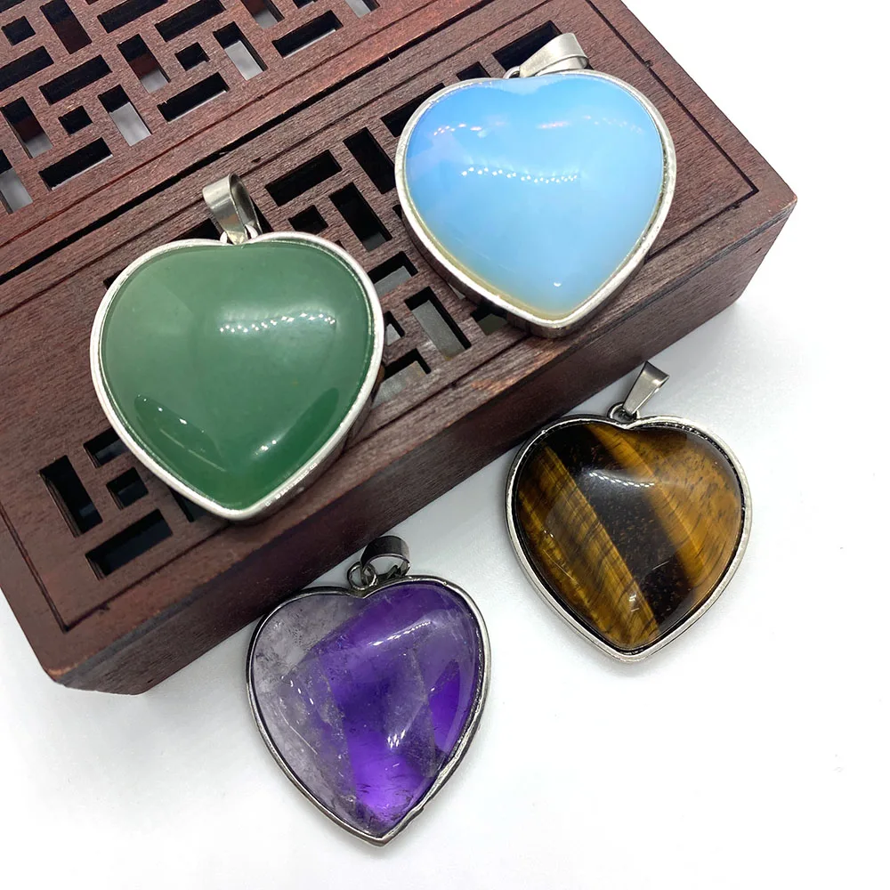 

Natural Stone Pendant Heart shape Amethyst Opal Tiger Eye Green Aventurine DIY Jewelry Making Necklace Bracelet Gift Accessories
