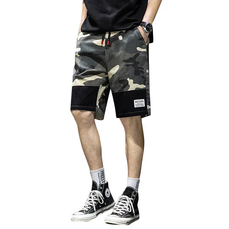 

Camouflage Shorts for Male 2021 Summer Short Pants Patchwork Bottom Elastic Waist Knee-Length Pants Straight Short Pants PDG2184