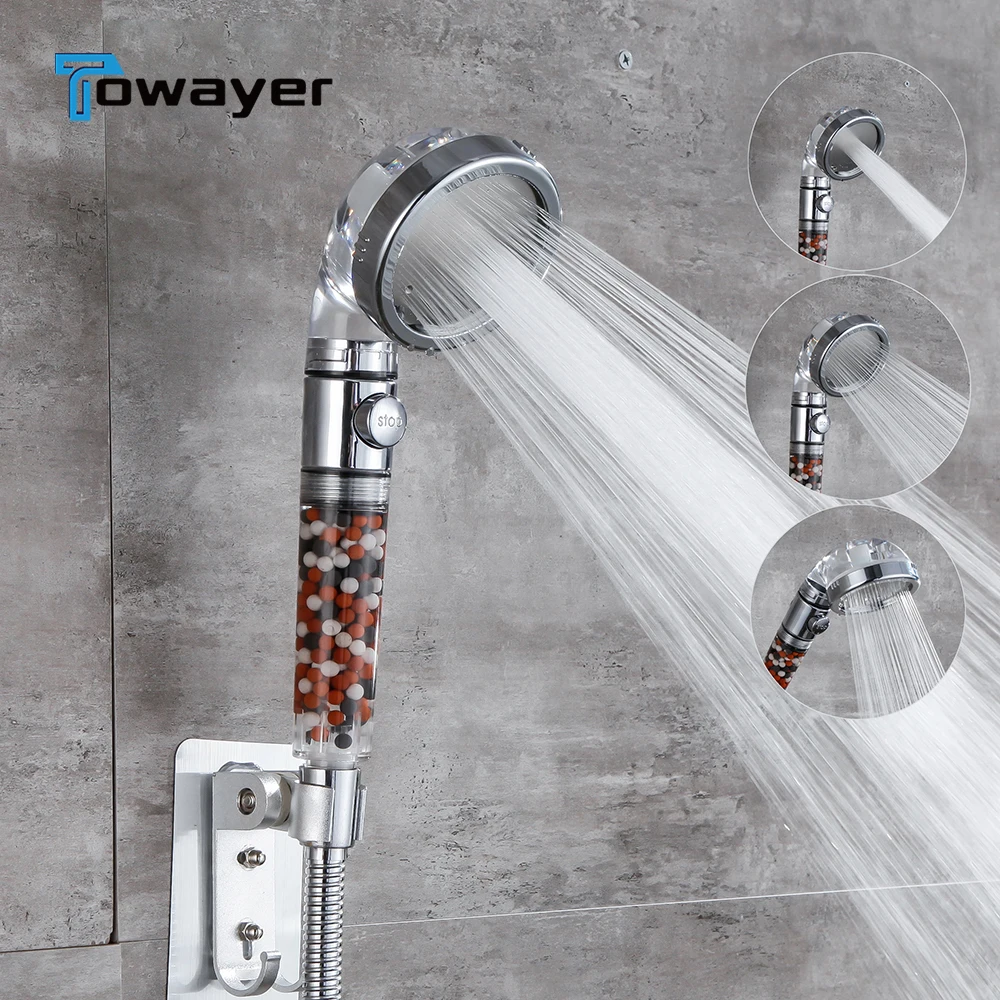 

Насадка для душа, регулируемая Лейка для душа с 3 режимами, ручная Лейка для душа, одна кнопка для остановки воды, лейка для душа