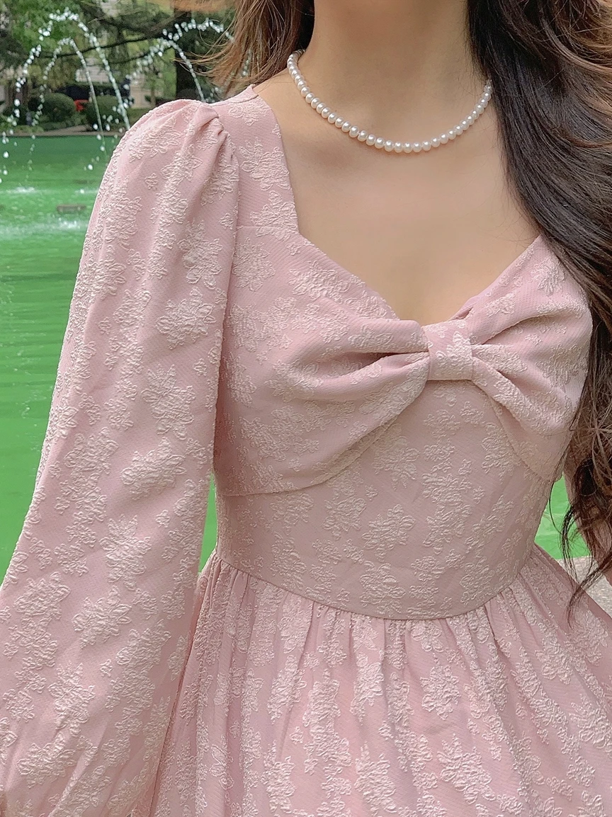 

Gardenia Fragrance 2021 New Autumn and Winter Jacquard Long Sleeve Dress