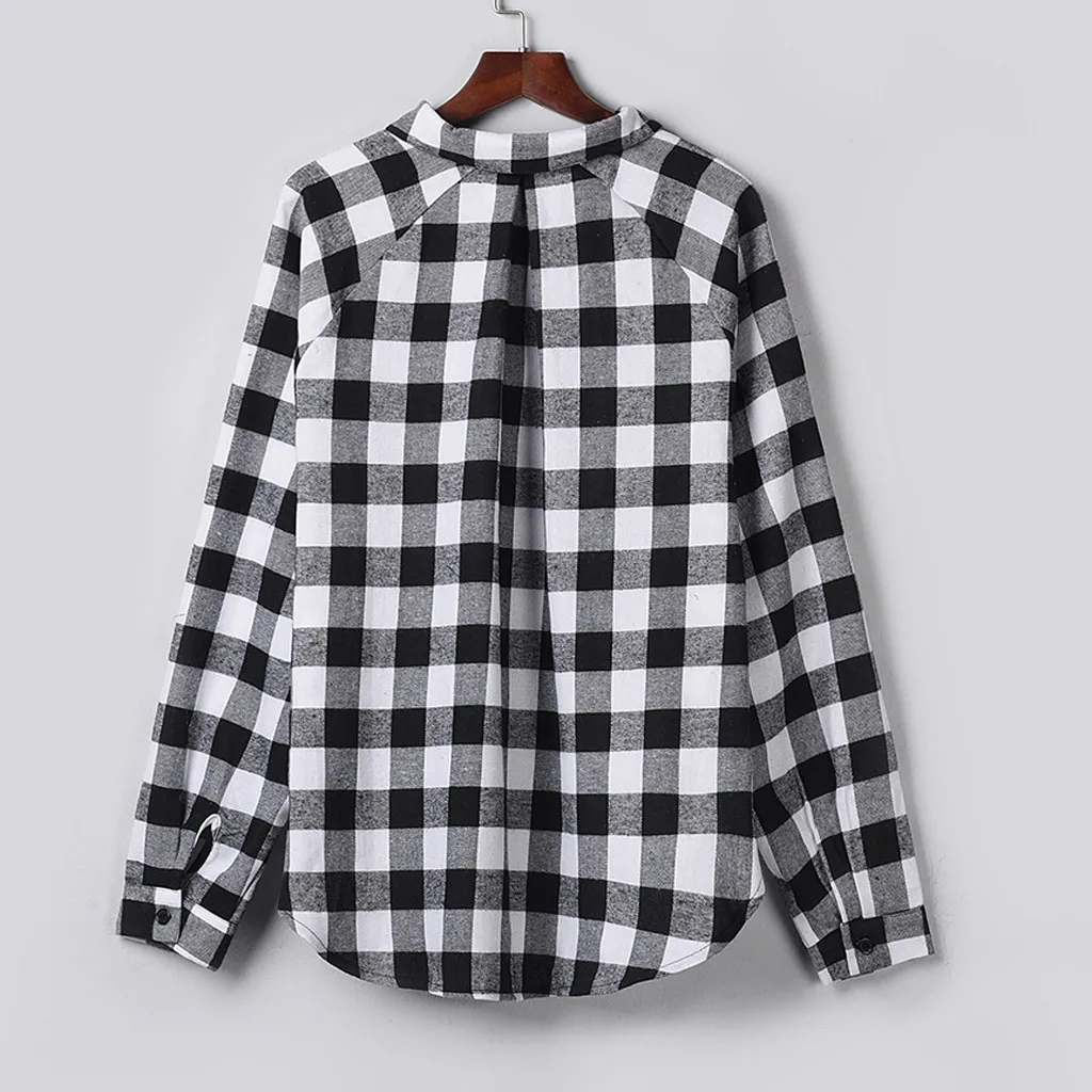 

Women's Blouse Lapel Plaid Long Sleeves Button Shirt Blouse Casual Tunic Tops Loose Turn-down Collar Easy Shirt Female Blouses