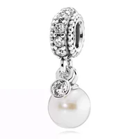 fashion white imitation pearl pendant diy fit original pan charms bracelets women clear cz mermaid tear beads for jewelry making