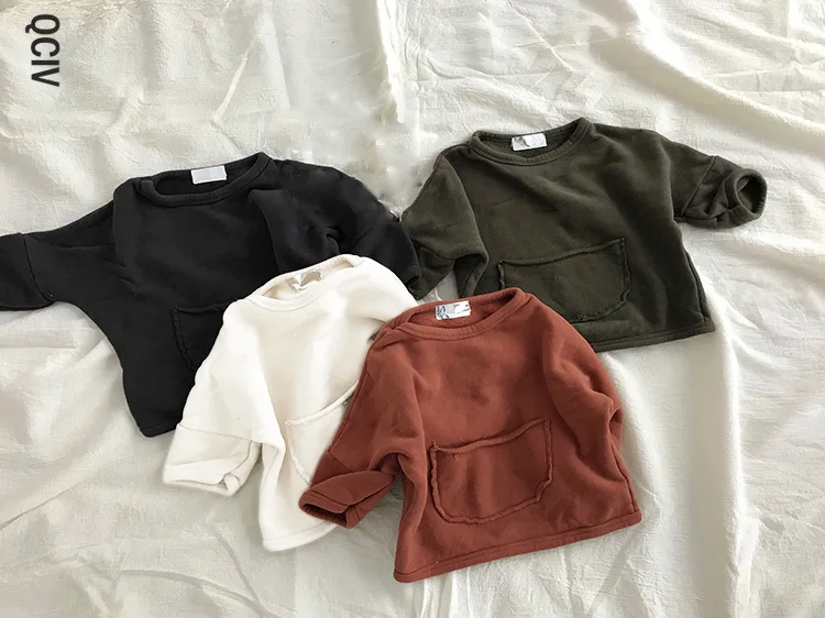 

Детская одежда в Корейском стиле осенний свитер с карманами в Корейском стиле для мальчиков и девочек с запахом