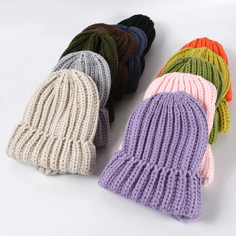 

Casual Unisex Winter Coarse Wool Knit Beanie Hat Female Outdoor Warm Skullise Cap Fashion Girls Boys Hip Hop Bonnets Autumn Hat
