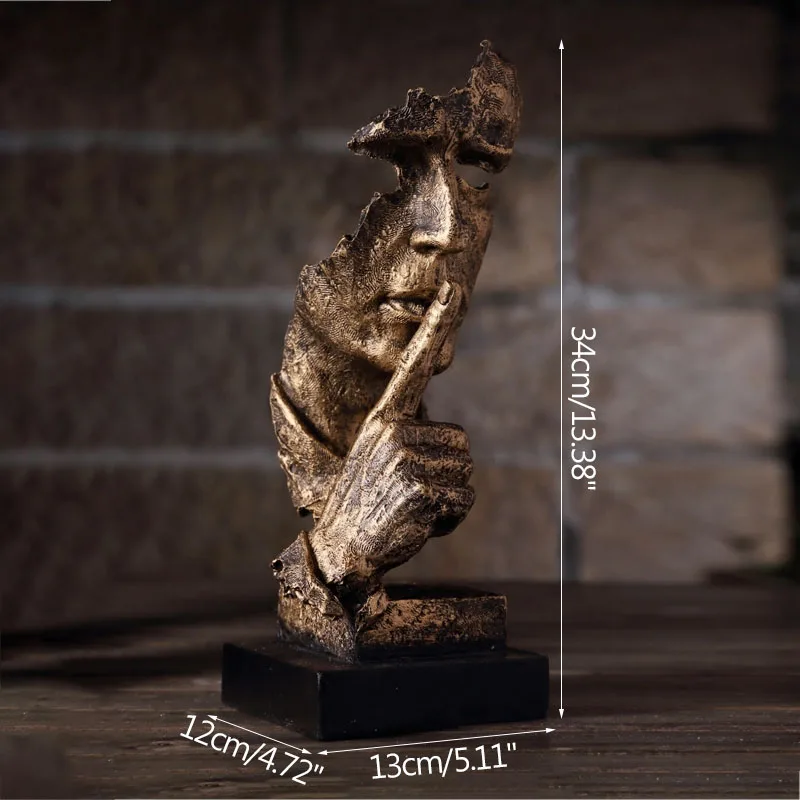 

Nordic Resin Silence Is Gold Character Sculpture Abstract Figurine Home Decoration Accessories Modern Art Ornament Wedding Gift