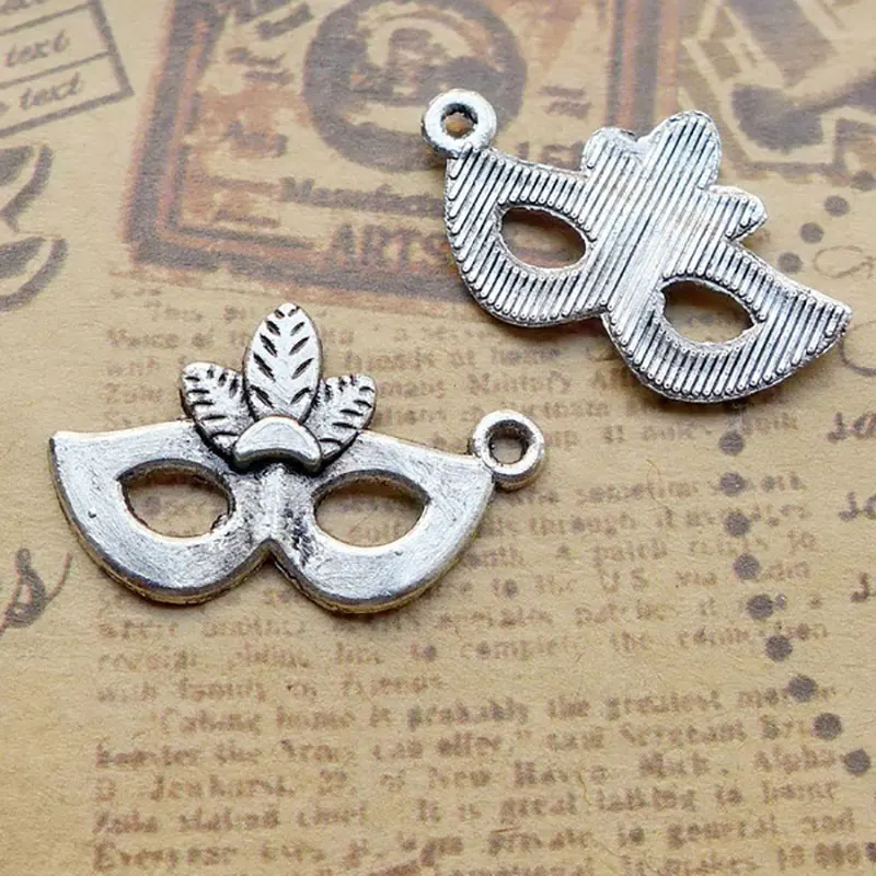 

RAINXTAR Vintage Two Tone Alloy Party Mask Charms 16*26mm 100pcs AAC1226