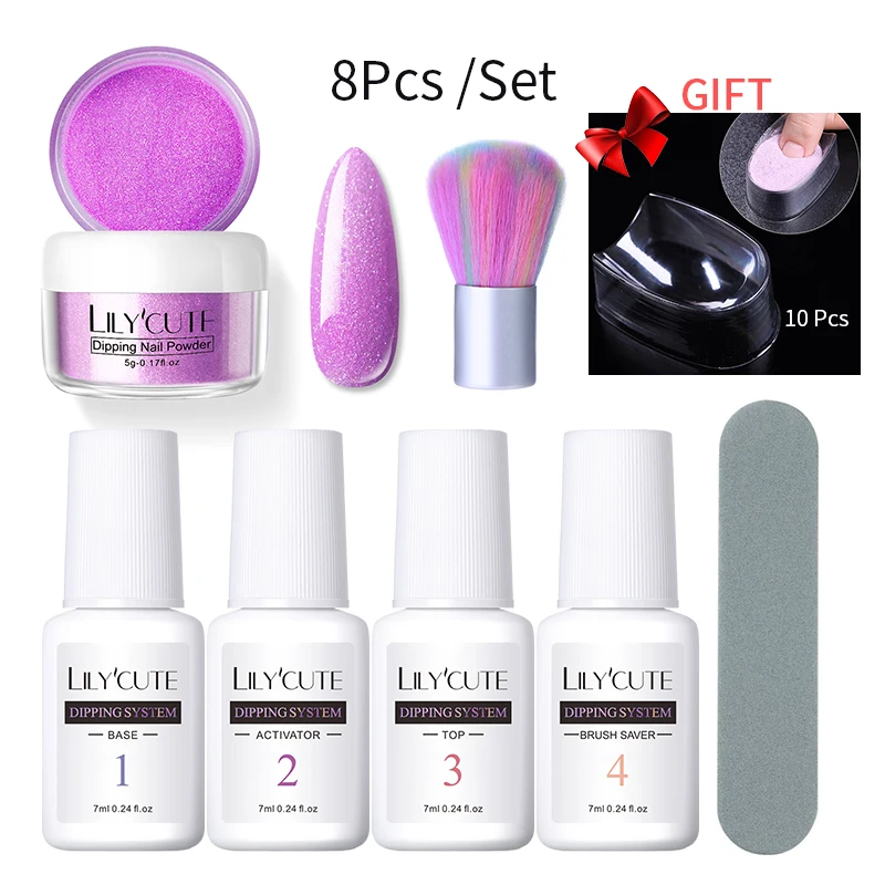 8 Pcs Kit 07 LILYCUTE комплект погружения ногтей Блеск порошок комплект Градиент Французский ногтей косметическая пудра Kit Красочные голографические натуральный сухой пигмент 2/3/4/8 шт - Цвет: 8 Pcs Kit 07