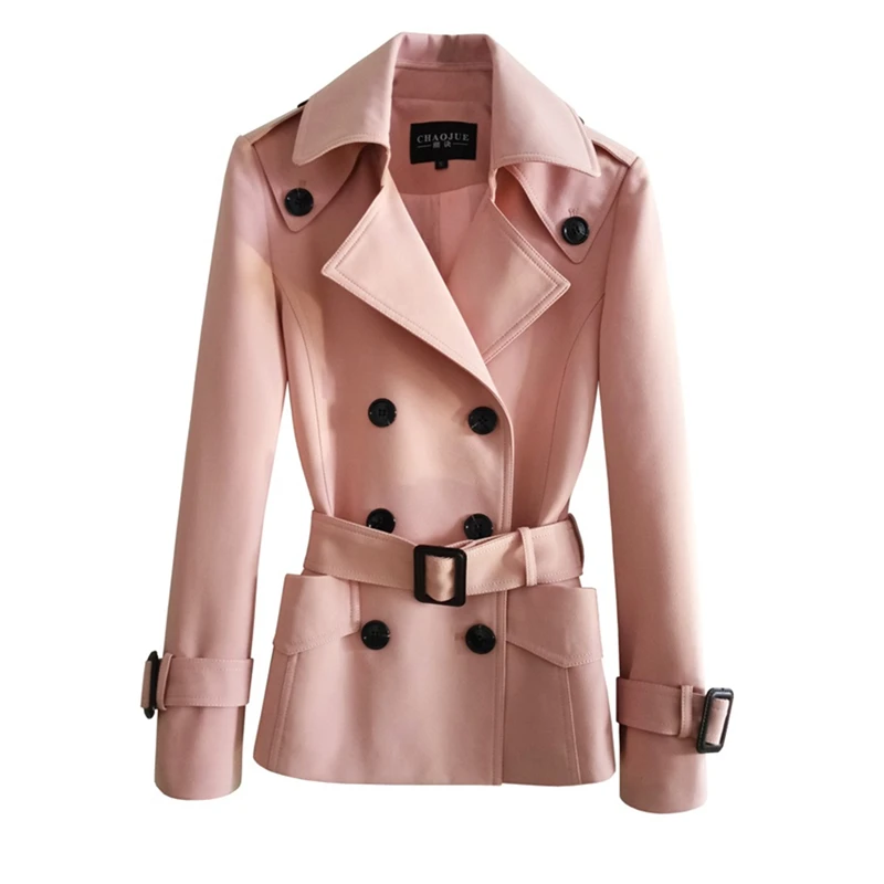 Осенне зимний короткий Тренч женский модный двубортный плащ Женское пальто