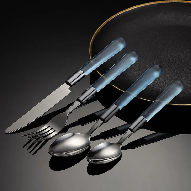

Dinnerware Set Luxury Cutlery Set Knife Fork Spoon Set Acrylic Handle Stainless Steel Dinnerware Set Restaurant Wedding Cutlery