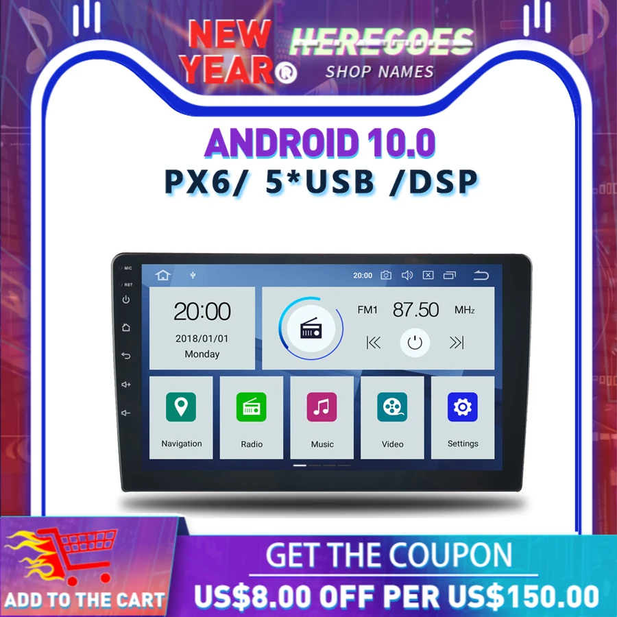 9 &quot10&quot DSP PX6 Android 4 Гб 64 ROM Автомобильный мультимедийный dvd плеер 1din 2din для