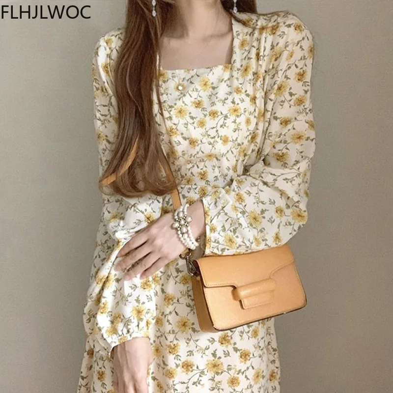 

Korea Prairie Chic Feminine Vestidos Women Fashion Long Sleeve Elegant Office Lady Floral Print Long Maxi Dress