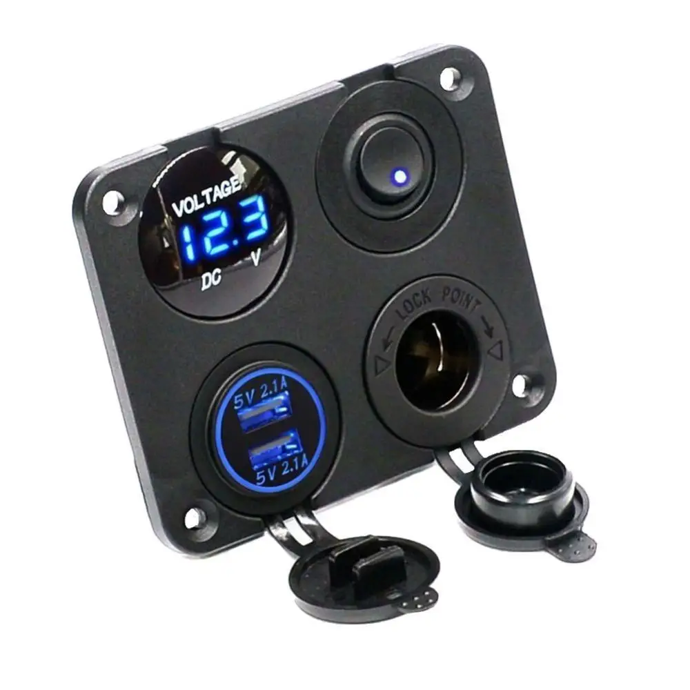 

85% Hot Sales!! 4-in-1 Car Boat Voltmeter Cigaretted Lighter Socket Dual USB Charger Switch Panel