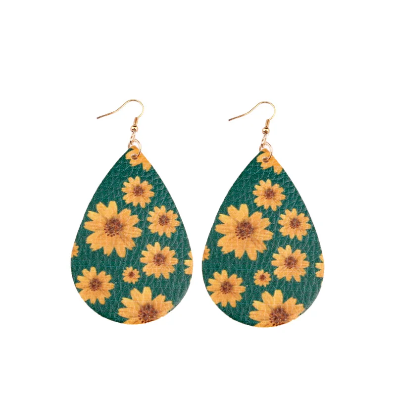 Винтажные кожаные серьги-капли с цветочным принтом для женщин цветочный