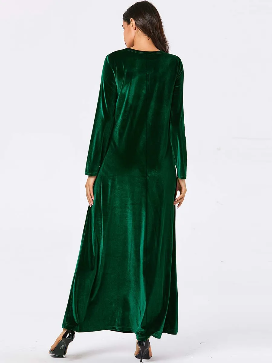 

Islamic Clothing Turkey UAE Velvet Muslim Dress Women Kaftan Floral Maxi Abaya Kimono Jubah Robe A-line Dubai Hijab Dresses