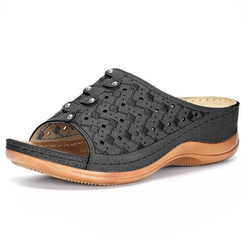 

2021 Summer Wedge Sandals Retro Open Toe Casual Sandalias Ladies Mesh Breathable Low Heel Shoe Beach Sandal Feminina