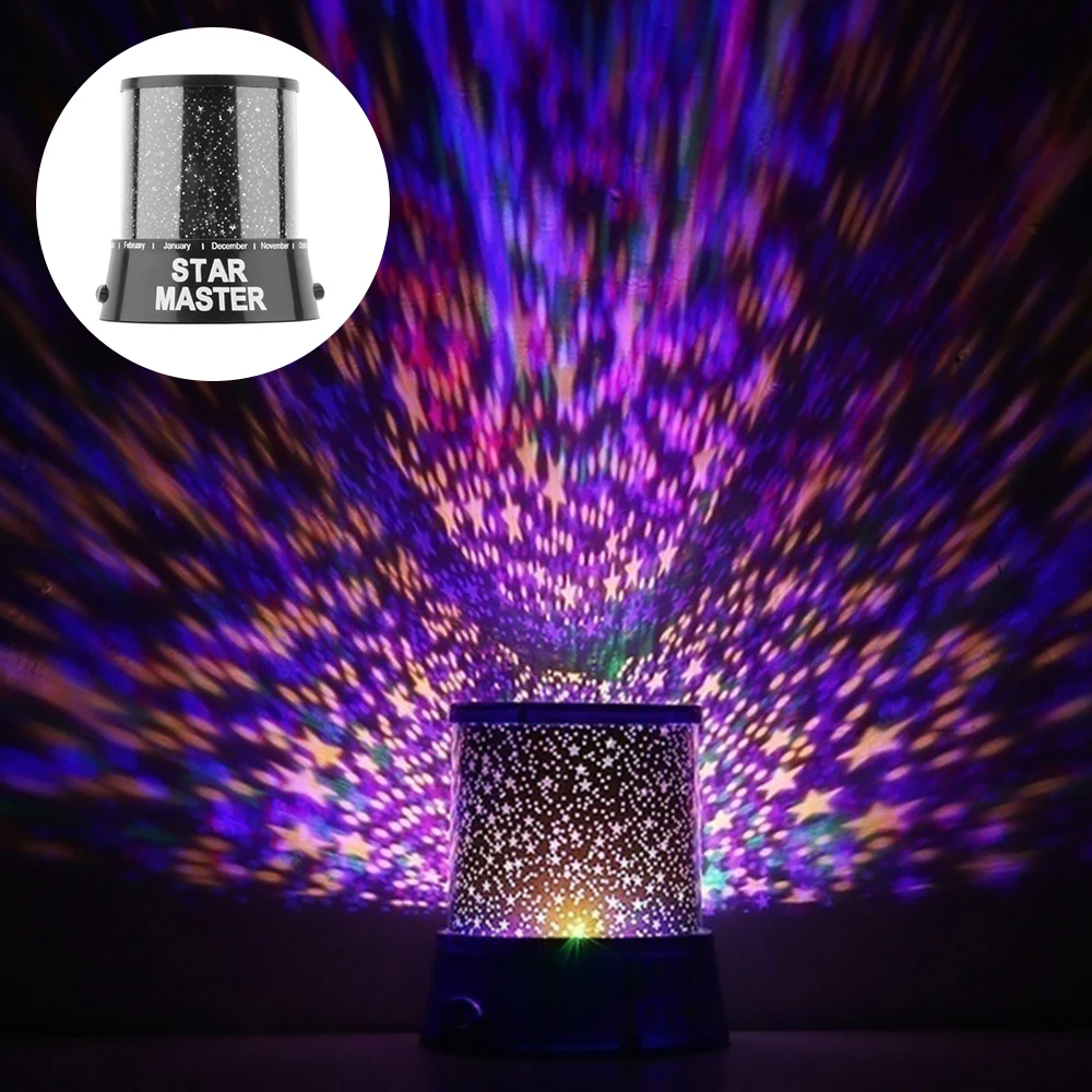 LED проектор ночного света "Звездное небо" со сверкающими звездами для детей, романтический цветной светодиодный проектор.