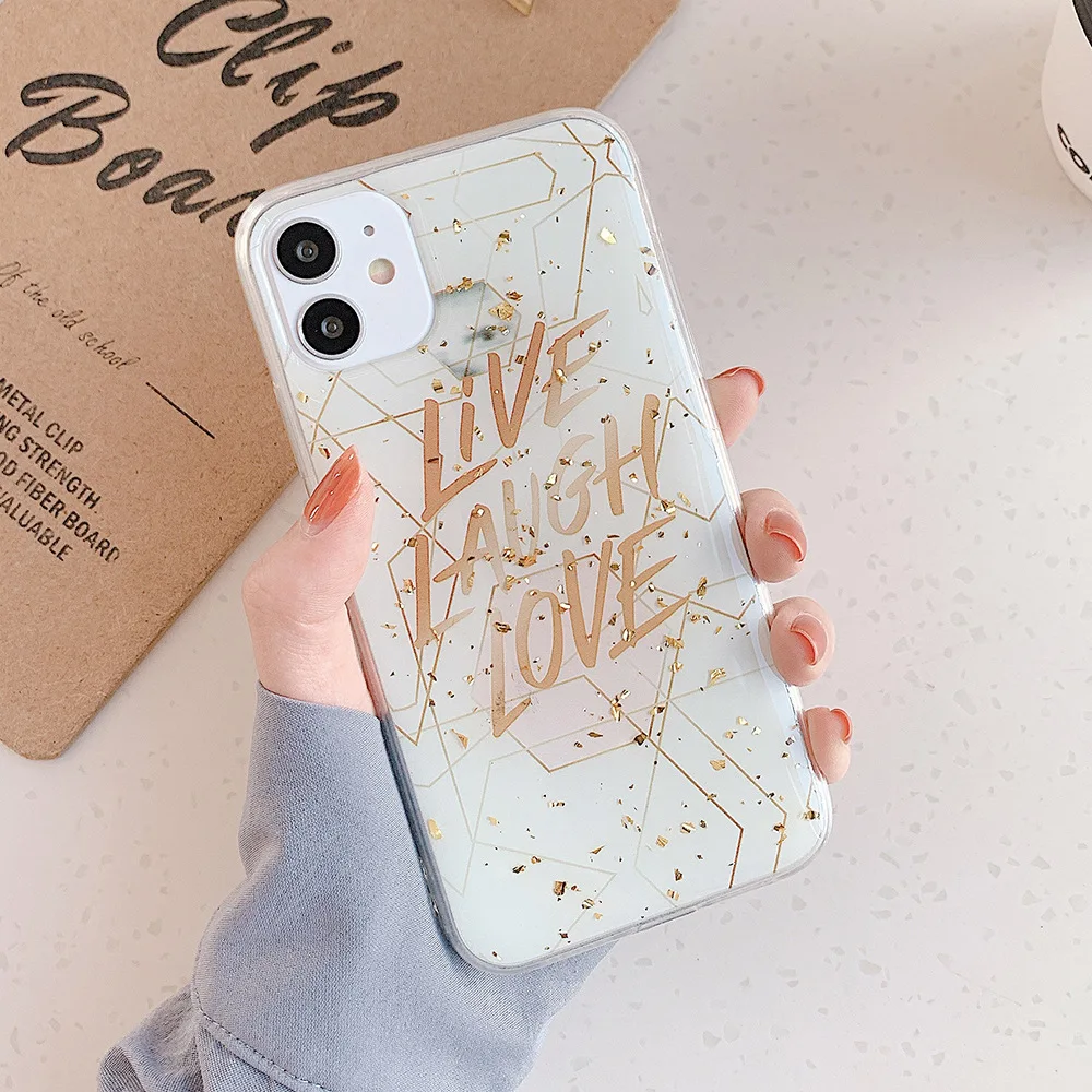 Роскошный чехол для телефона с буквами из золотой фольги iPhone SE 2020 11 Pro Max X XR XS MAX 8 7