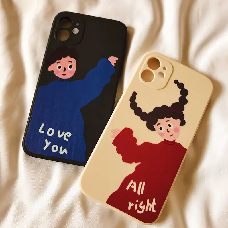 Crooked Head Boy And Girl Couple Phone Case For iPhone 11 12 Pro Max XR XS X 7 8 Plus SE2 Lovely Shockproof Full Cover | Мобильные
