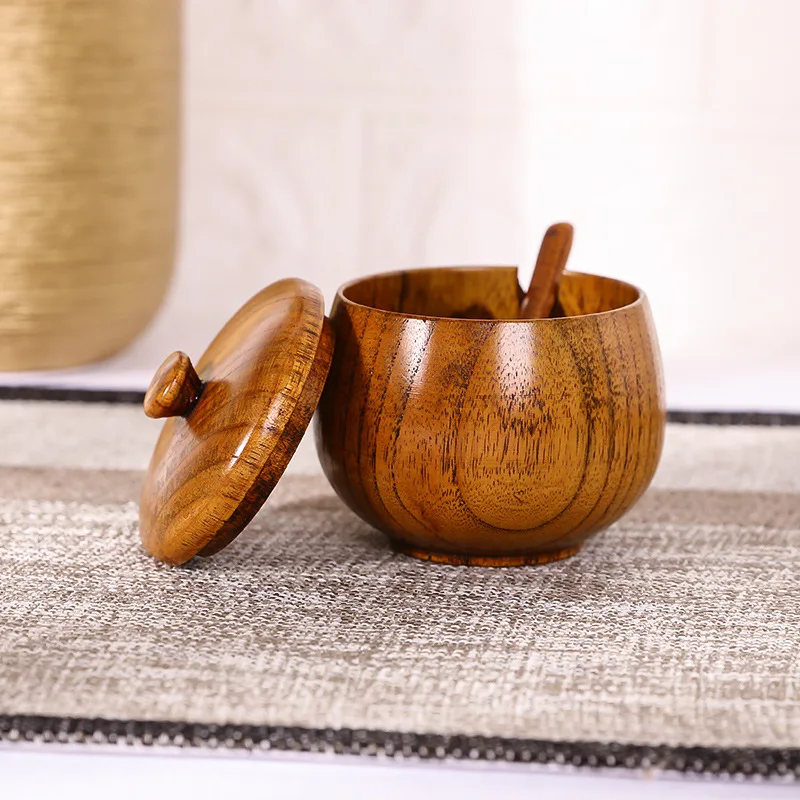 

4PCS Wood Spice Jar Sugar Bowl Tea Coffee Salt Seasoning Box Kitchen Easy To Use Gadget