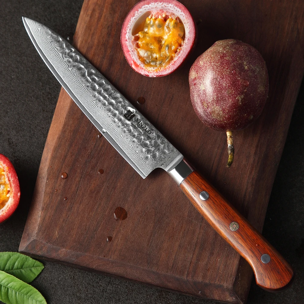 

6'' Utility Knife Vg10 Damascus Steel Kitchen Utility Knives For Vegetables Rosewood Handle Stainless Steel Paring Knife