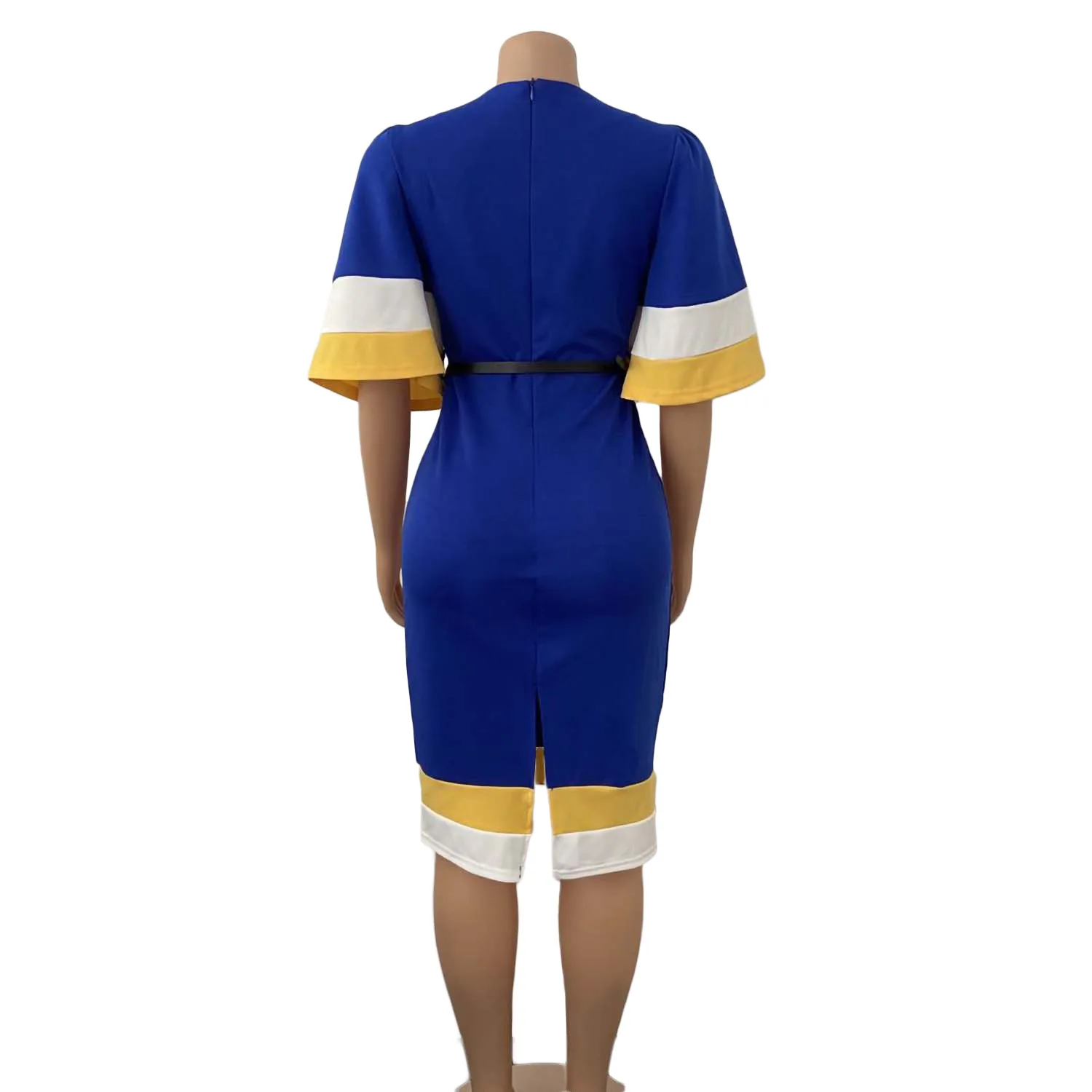 

2021 Summer Fashion Plus Size Tight-fitting Long Skirt African Women's Belt Color Flared Sleeve Plus Size Bridesmaid Dress