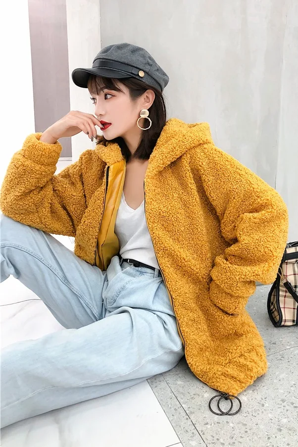 

Winter Fur Warm Hooded Faux Wool Soft Women's Fur Jacket Furry Coat Women