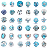 5pcslot wholesale snap button jewelry charms vintage metal blue crystal rhinestone flower 18mm snap buttons fit snap bracelet