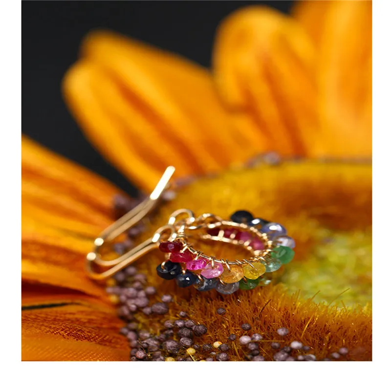 Серьги DMBS049 с градиентом и красным сапфиром женские желтые серьги под золото 14 к