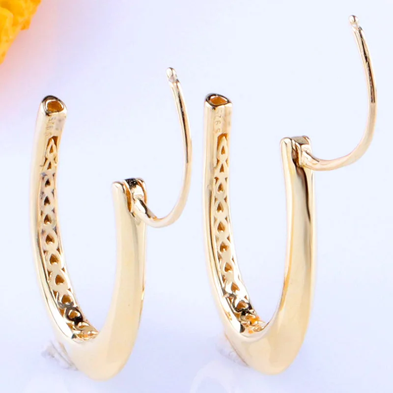 

2019 NEW 100% 925 Sterling Silver Chunky Hoop Earrings for women Shine Gold Drop Earring Ear Studs Fine Jewelry Gift wholesale