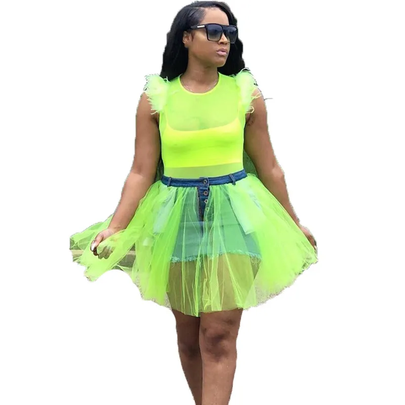 Для женщин сексуальные короткие тюлевые юбки с оборками высокой талией из