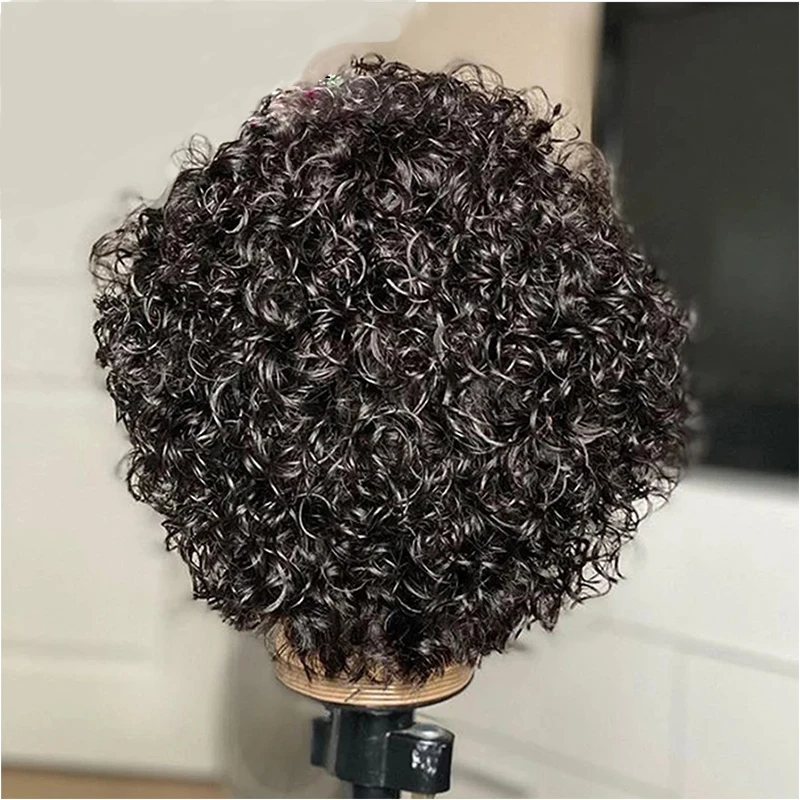 

Короткие вьющиеся парики Miss Dona 13x1, бразильские человеческие волосы на сетке, для чернокожих женщин, высокая плотность