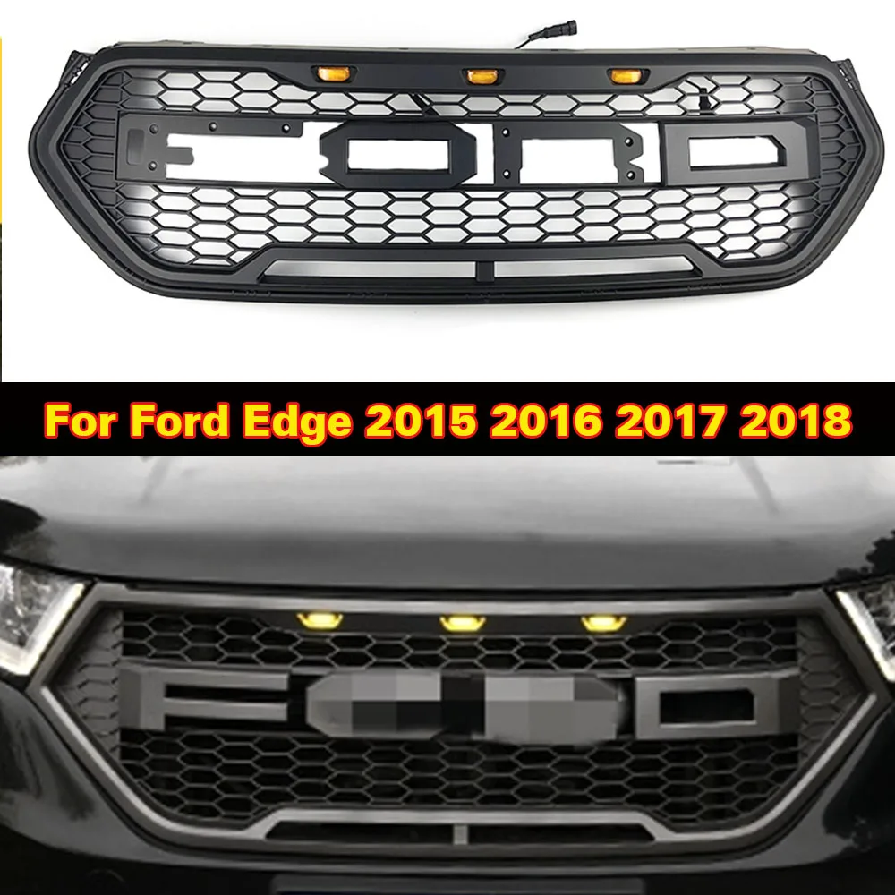 

ABS Front Middle Grille Racing Grills Honeycomb Mesh With LED Light For Ford Edge 2015 2016 2017 2018 High Quality