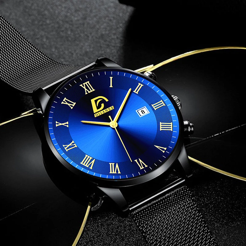 Модные мужские минималистичные часы Роскошные Кварцевые наручные с сетчатым