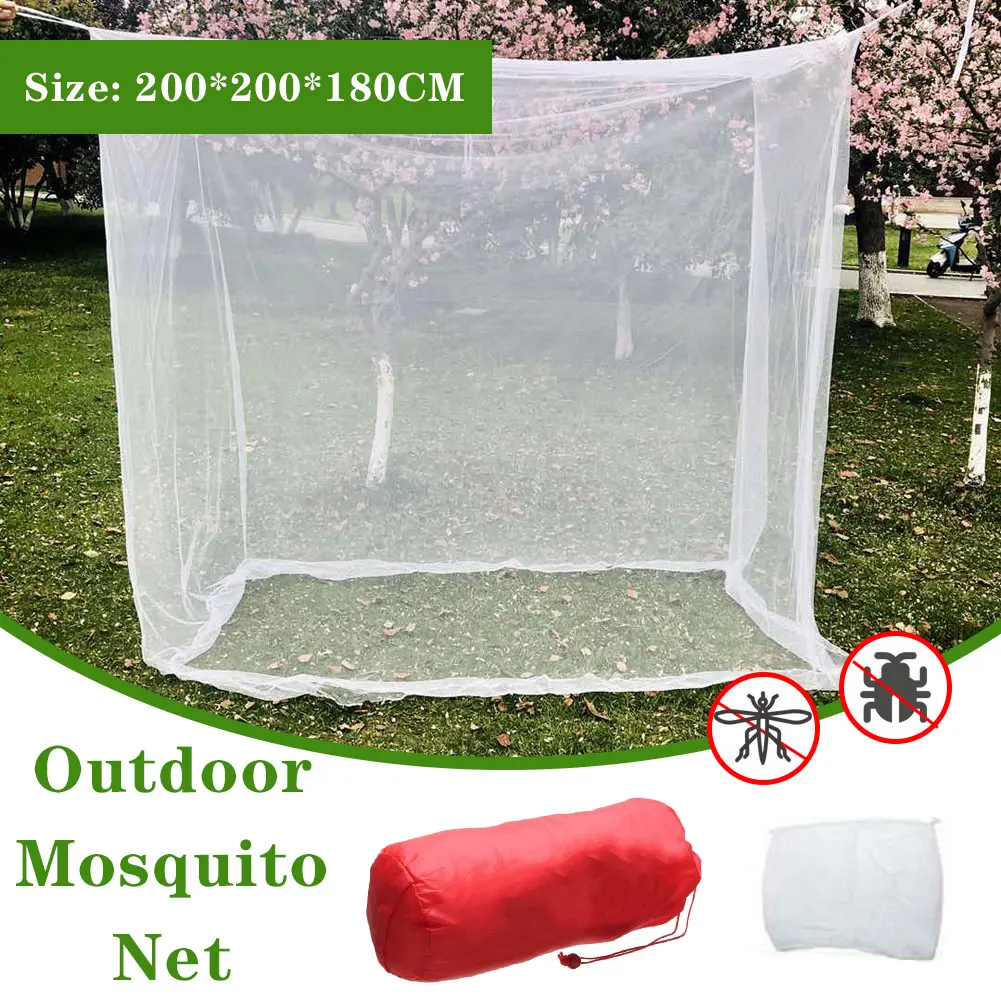 

Outdoor Large Square Mosquito Net Anti Mosquito Fly Net Camping Hiking Portable Tent Folding With 6 Circle Hooks Storage Bag