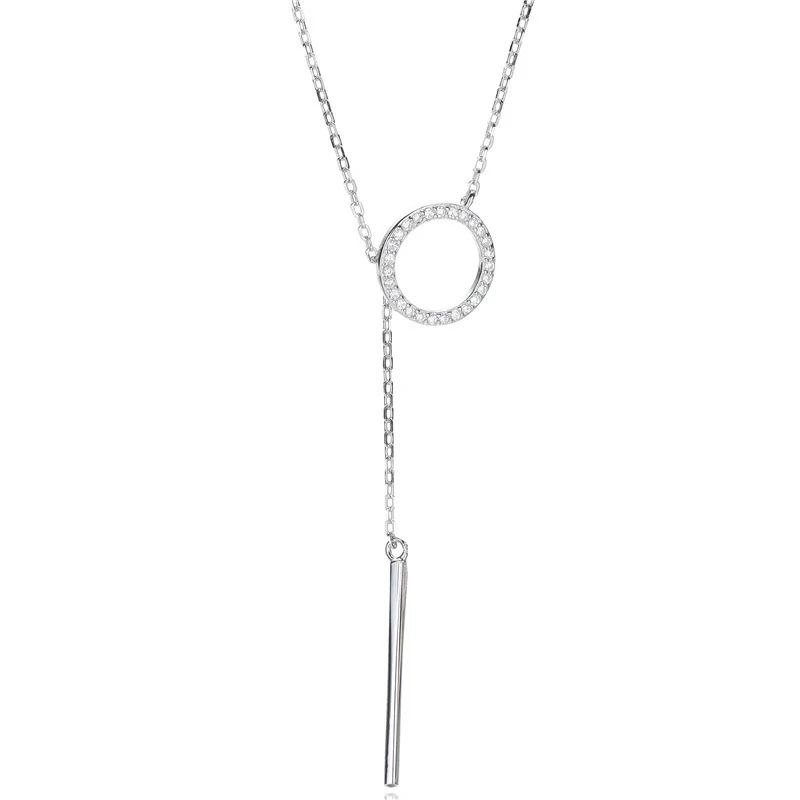 

VSC901 925 Sterling Silver Necklace Pendant For Women Diamond Japanese Simple Round Chain Silver 925 Jewelry Silver Necklace