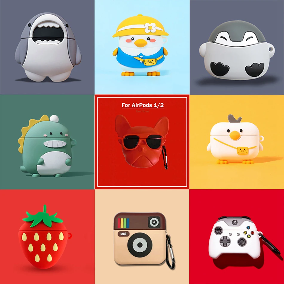 

3D Earphone Case For Airpods Case Silicone Cute Penguin Rabbit Pig Dog Cartoon Headphone/Earpods Cover For Apple Air pods 2 Case