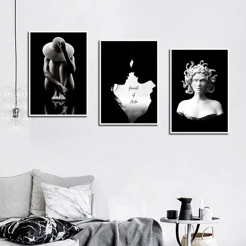 

Sexy Woman Status Canvas Painting Black and White Poster 3 Pcs Wall Art Modular Pictures for Interior Home Room Decor Cuadros