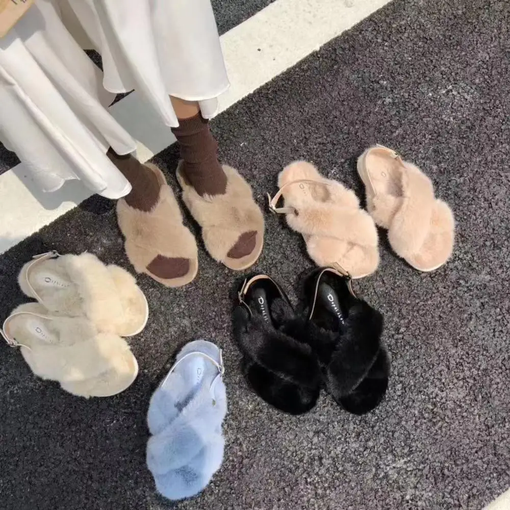 Женские меховые тапочки теплые с лисой для женщин повседневные шлепанцы на