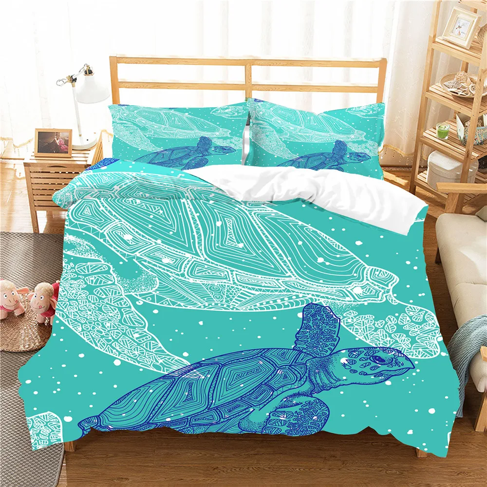 

Постельное белье для спальни, домашний текстиль, пододеяльник с рисунком черепахи из мультфильма, с наволочками, Королевский, односпальный ...