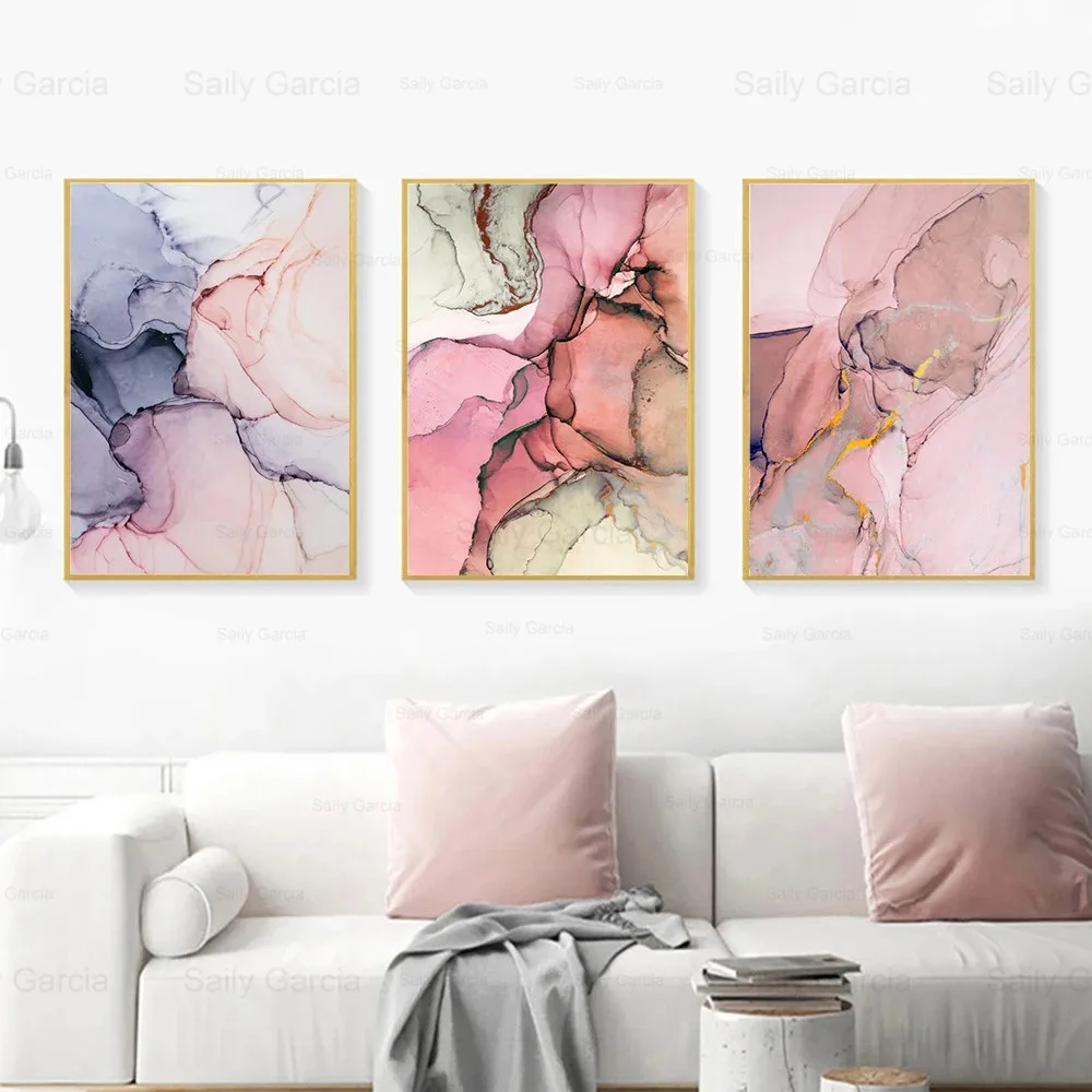 

Pink Marble Poster Art Wallpaper Abstract Elegant Purple Rendering Canvas Painting Picture Print Crafts for Home Decoration