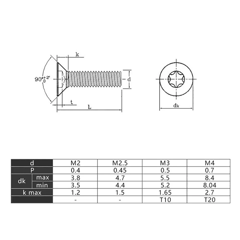 

50PCS M2 M2.5 M3 M4 Countersunk Torx Screw Button Head Screws A2 304 Stainless Steel