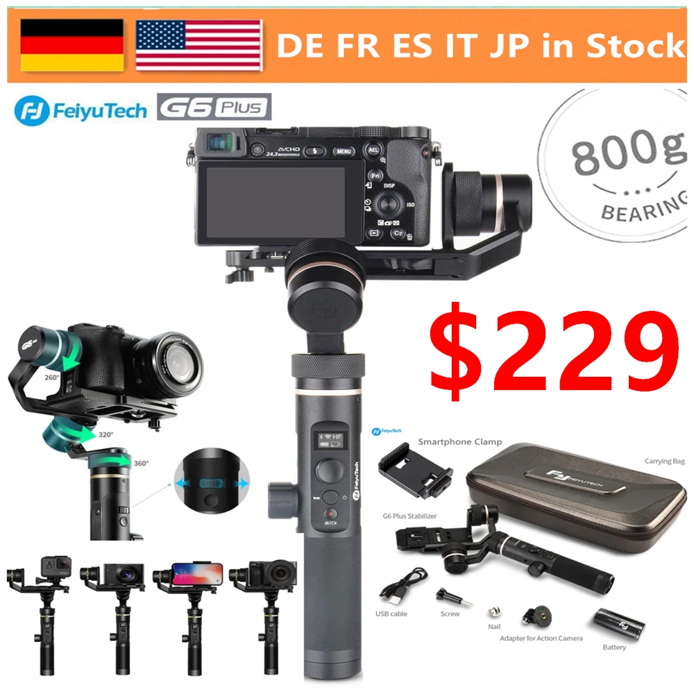 FeiyuTech G6 Plus 3 оси брызгозащищенный Ручной Стабилизатор для GoPro экшн-камеры/телефоны/беззеркальная камера s/Карманная камера