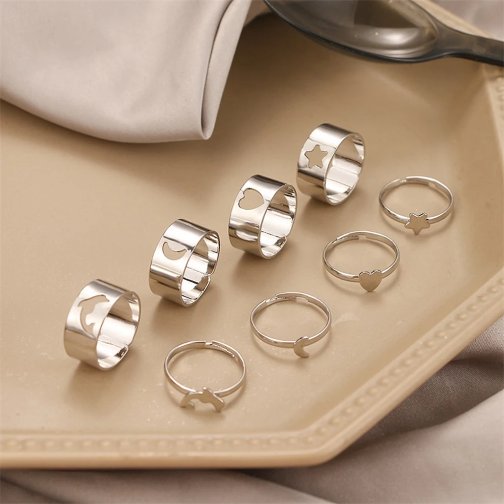 RU трендовые золотые Цвет сердце бабочка набор колец для женщин и мужчин Луна