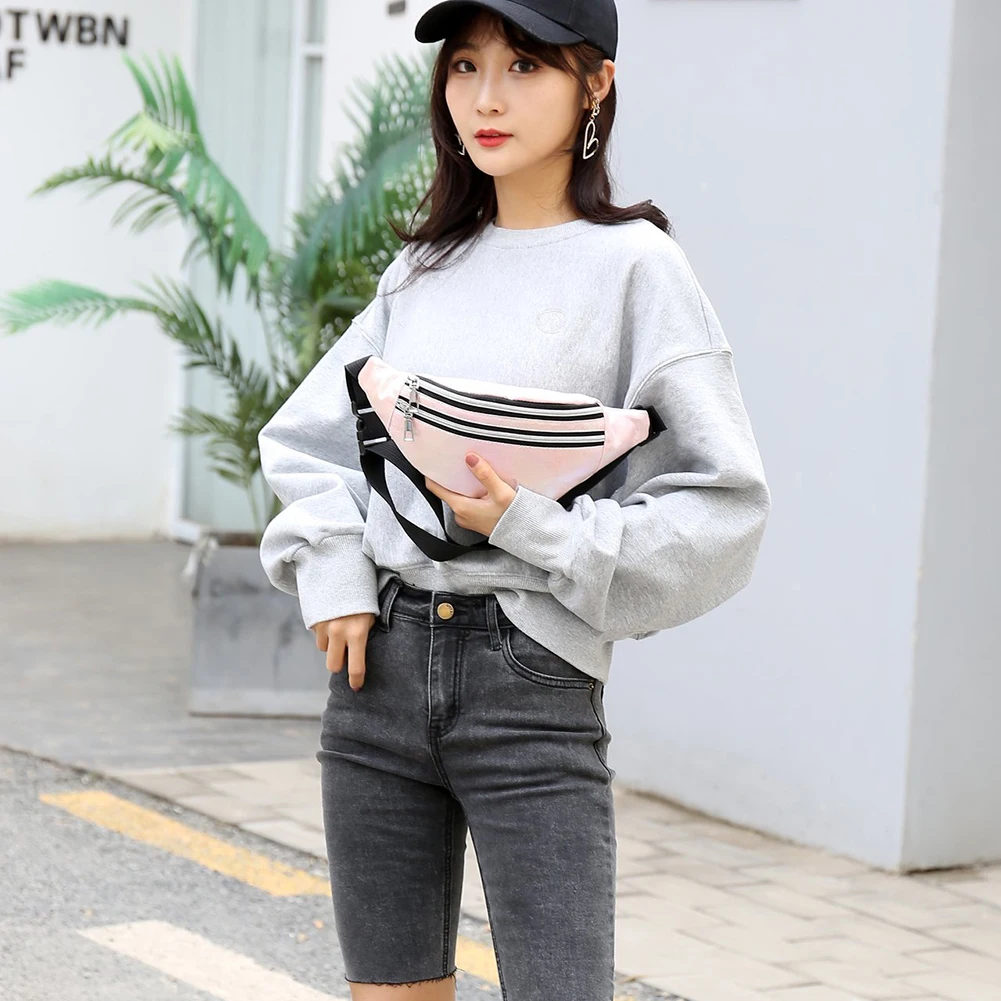 

Multifunction Bag Belt Bag Pouch Packs Fashion PU Gradient Laser Fanny Chest Bag Women Waist Pack Messenger Belt Purse