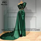 2021 зеленые вечерние платья без бретелек, Длинные Золотые Аппликации, с рюшами, шелковое атласное женское вечернее платье на заказ