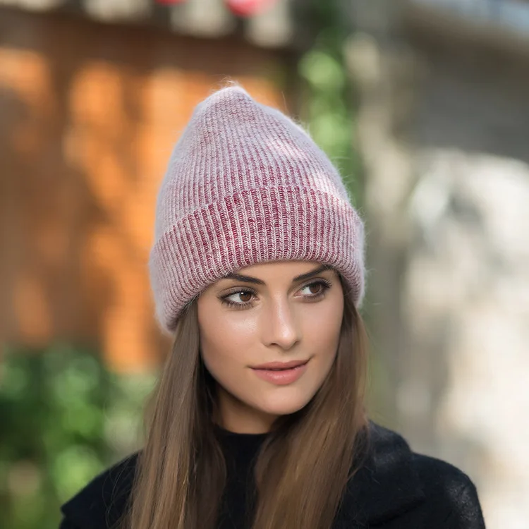 Шапка бини из кроличьего меха для женщин зимняя шапка Skullies теплая с