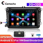 Автомагнитола Camecho, 2 Din, Android 8,1, GPS, для VWVolkswagenGolfPassatb7b6SkodaSeatOctaviaPoloTiguan, мультимедийный проигрыватель