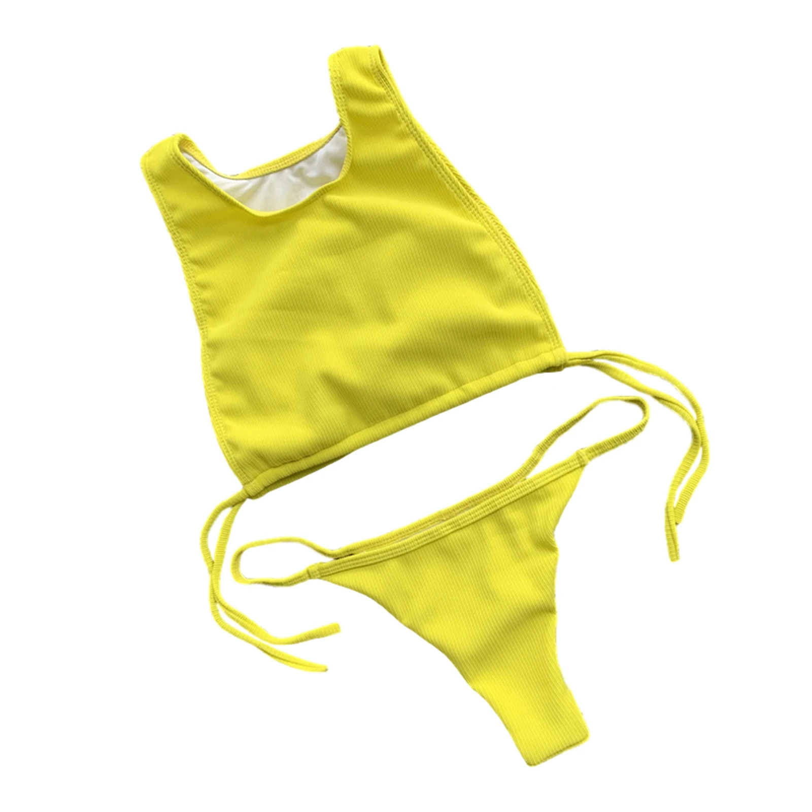 

Meihuida Women Solid Color Swimsuit Sets, Sides Tie Up Crop Tank Top + Sexy Thong Tankini Swimwear