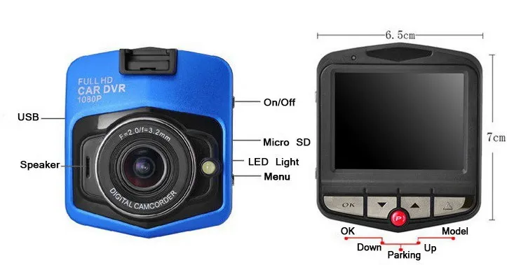 XYCING Автомобильный видеорегистратор GT300 Full HD 1080P 2 4 дюймовый экран с широким углом